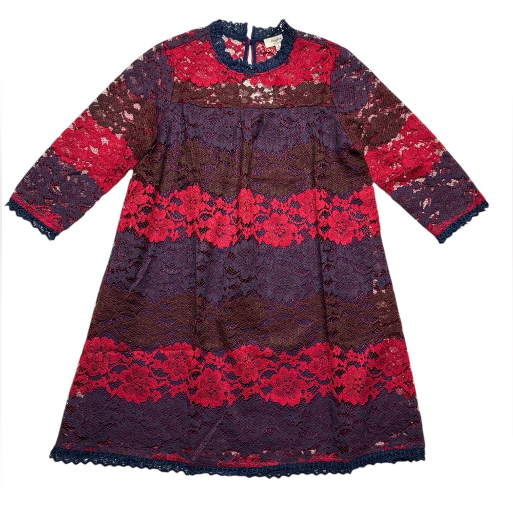 Hayden Los Angeles Lace‎ Dress NWT Womens Small 3/4 Sleeve Sheer Red Blue Lined